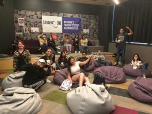 students in bean bags